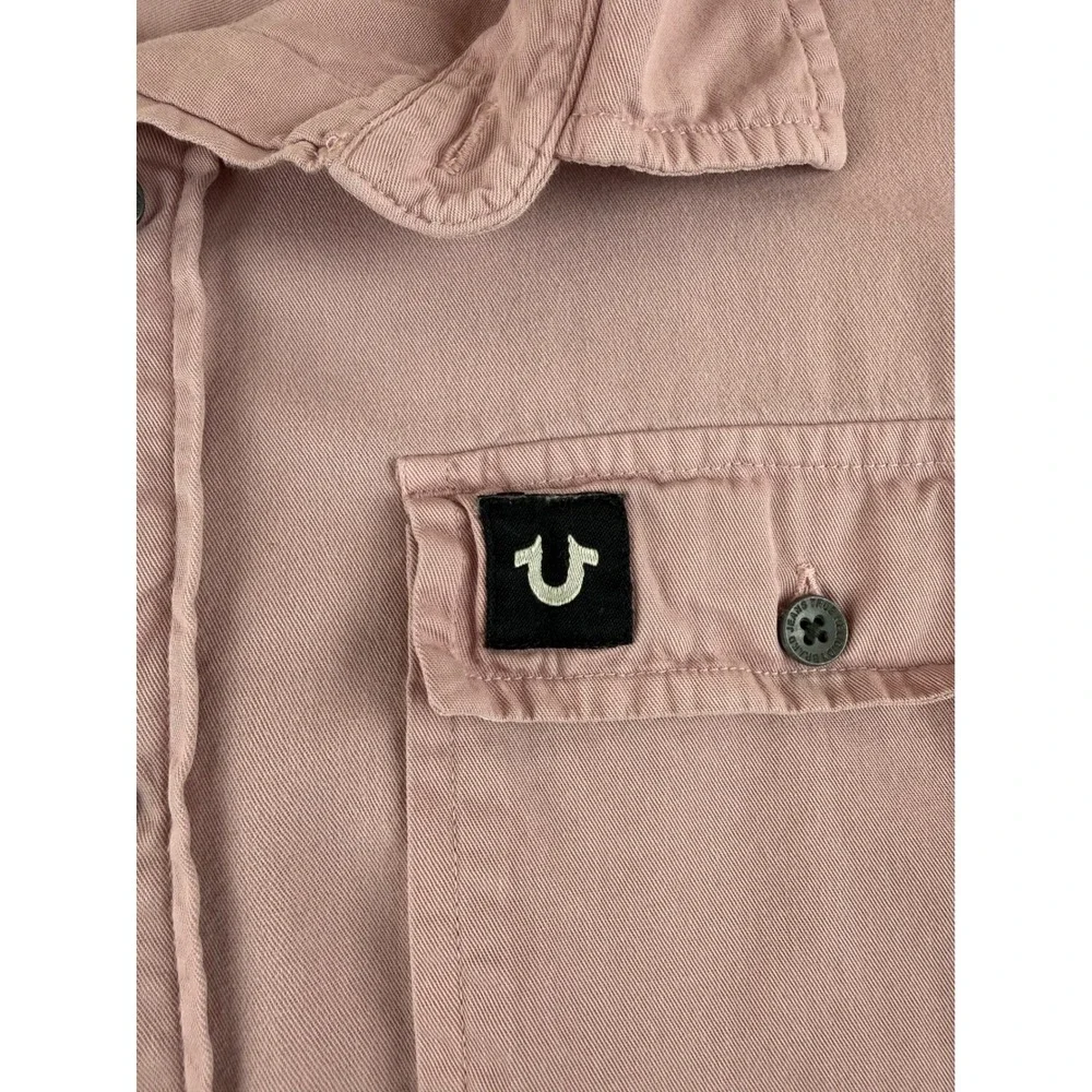 Streetwear Short Sleeve Button Down Shirt Pink‎ Large True Religion
